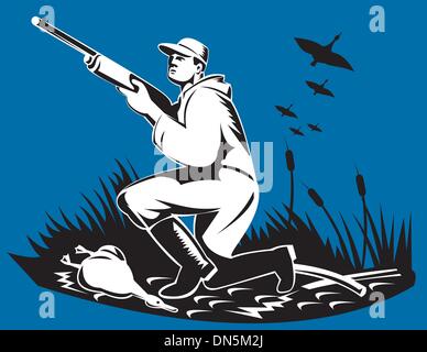 mit dem Ziel Schrotflinte Gewehr im Duck Hunter Stock Vektor