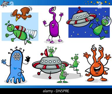 Aliens oder Marsmenschen Cartoon Figuren Set Stock Vektor