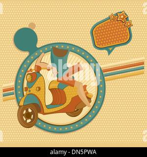 Karte mit Mann auf Motorroller im retro-Stil Stock Vektor