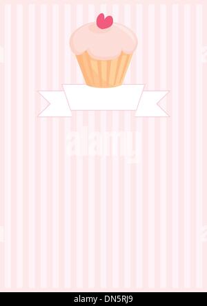 Schaltfläche "Vektor", Restaurant-Menü-Karte, Liste oder Hochzeitseinladung mit süßen Muffin Cupcake, rosa Hintergrund und Herz Stock Vektor
