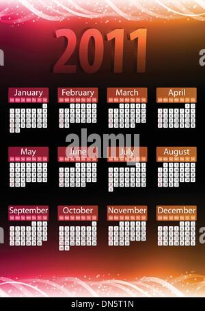 Leuchtende Neon Pink und Orange Kalender 2011. Stock Vektor