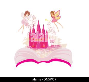 Magische Welt der Märchen, Märchenschloss aus dem Buch erscheinen Stock Vektor