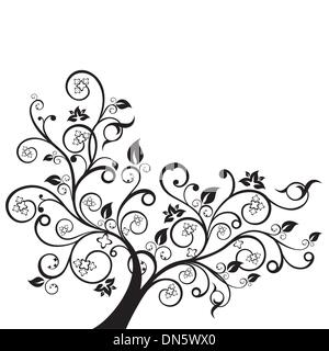 Blumen und wirbelt Design Element Silhouette in schwarz Stock Vektor