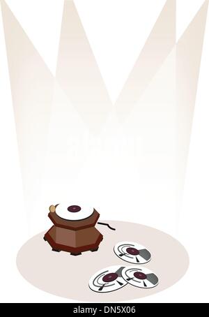 Eine schöne Vintage Gramophone auf Hintergrund braun Bühne Stock Vektor