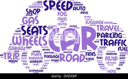 Auto-Symbol-Vektor-Tag-Cloud-illustration Stock Vektor