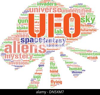 UFO-Zeichen-Tag-Cloud-Vektor-illustration Stock Vektor