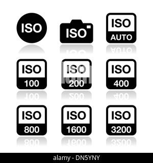 ISO - standard-Icons Filmset Geschwindigkeit Kamera Stock Vektor