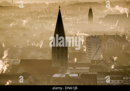 Luftaufnahme, evangelische Paulskirche Morgen Licht, Hamm, Ruhr und Umgebung, Nordrhein-Westfalen, Deutschland Stockfoto