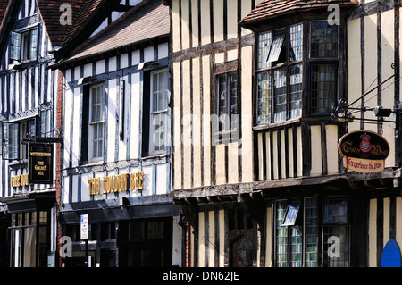 Fachwerkhäuser in der Stadt Zentrum, Stratford Warwickshire, England, Vereinigtes Königreich Stockfoto