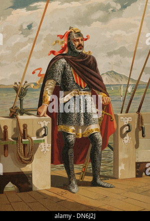 Roger von Lauria (1245-1305). Sizilianische-aragonesischen Admiral. Farbige Illustration in Spanisch Herrlichkeiten. Stockfoto