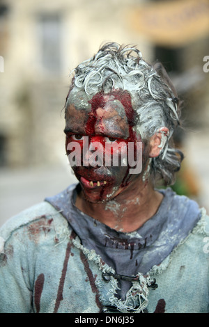 Schauspieler der Truppe "Les Gueux" während des mittelalterlichen festes Laroque, Languedoc Roussillon, Frankreich Stockfoto