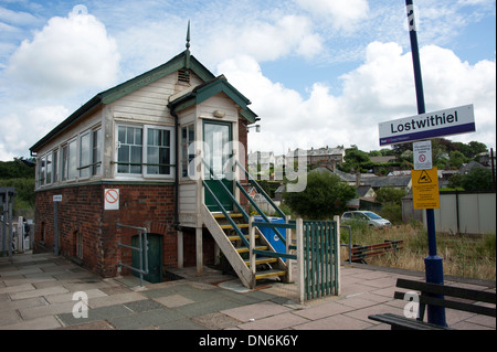 Lostwithiel Eisenbahn Stellwerk aufgeführten Gebäude Cornwall UK Stockfoto