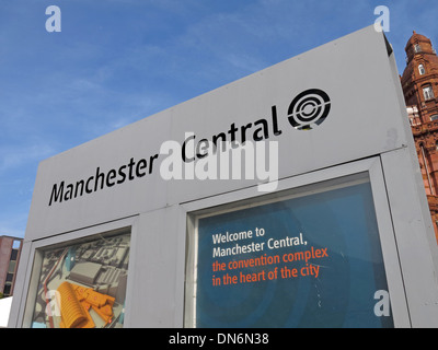 Manchester Central Schild, Ausstellungszentrum, Lancashire England UK Stockfoto