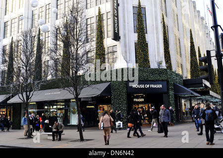 Einen Überblick über das House of Fraser auf der Oxford Street mit Weihnachtsschmuck Stockfoto