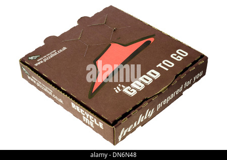 Pizza in einer Box von Pizza Hut. Stockfoto