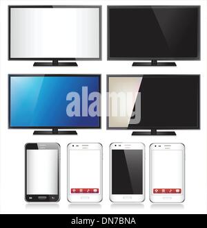 Satz von acht realistische Handy und TV Stock Vektor