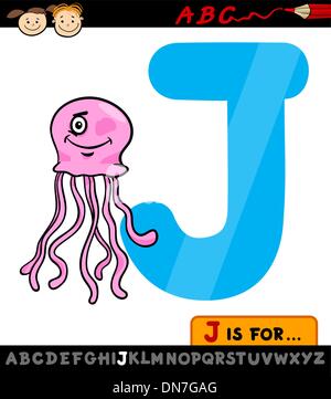 Buchstabe j mit Quallen Cartoon illustration Stock Vektor