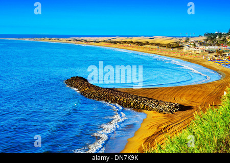 Playa del Ingles Strand und Dünen von Maspalomas, Gran Canaria, Kanarische Inseln, Spanien Stockfoto