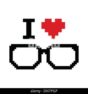 Ich liebe Geeks pixelig, Retro-Zeichen Stock Vektor