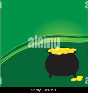 Schwarzen Vektor Goldtopf Kobolde mit Glück Kleeblätter Stock Vektor