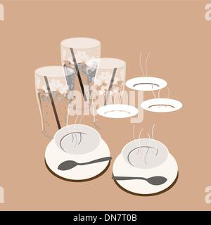 Heißer Kaffee und Eiskaffee für Kaffee-Zeit Stock Vektor