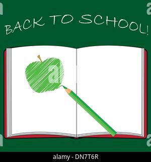 Zurück zur Schule, Schulbücher mit Apple auf Schreibtisch, Vektor-Illustration Eps10 Stock Vektor