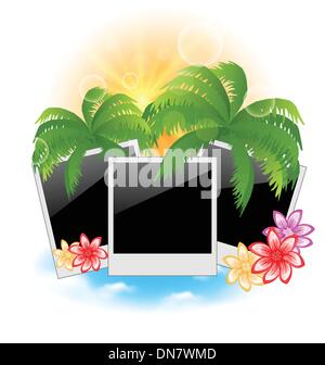 Festlegen Sie Fotorahmen mit Palmen, Blumen, Seestück Hintergrund Stock Vektor