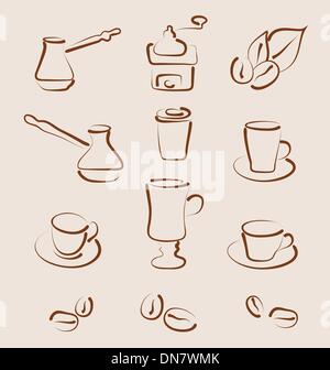 Skizzieren Sie Set Kaffee-Design-Elemente - Vektor Stock Vektor