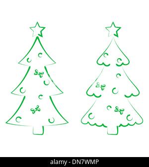 Christmas set Bäume mit Dekoration, stilisierte Hand gezeichnet Stock Vektor