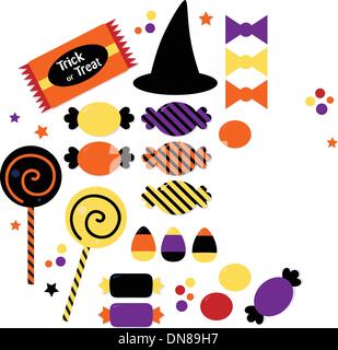 Halloween cute sweet Candy Sammlung isoliert auf weiss Stock Vektor