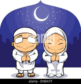 Karikatur von muslimischen Mann Frau Gruß Ramadan Stock Vektor