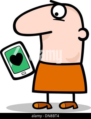 Mann mit Liebesbotschaft auf Tablet-cartoon Stock Vektor