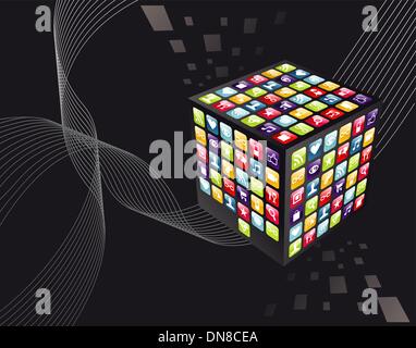 Globale mobile apps Icons cube Stock Vektor