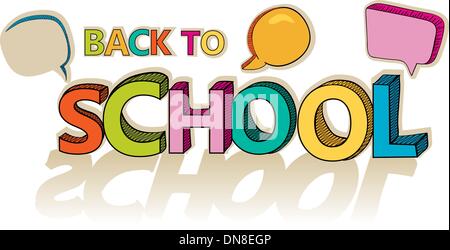 Zurück zu Schule bunte Text soziale Sprechblasen. Stock Vektor