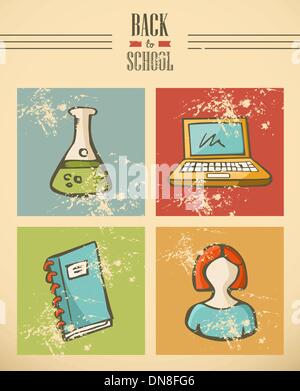 Zurück zu Schule-Band-Text-Bildung-Icon-Set. Stock Vektor