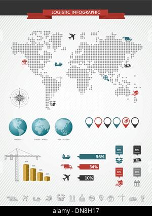 Versand Logistik Infografik Welt Kartensymbole Abbildung eingestellt. Stock Vektor