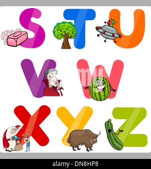 Bildung Cartoon Alphabet Buchstaben für Kinder Stock Vektor