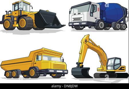 Baumaschine - Bulldozer, Zement-LKW, Haul Truck & Bagger Stock Vektor