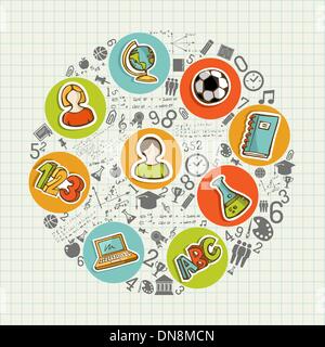 Bildung wieder bunte social-Icons in der Schule. Stock Vektor