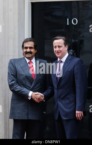 Der britische Premierminister David Cameron trifft Scheich Hamad bin Khalifa Al-Thani, Emir von Katar Stockfoto