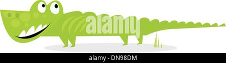 Cartoon-glücklich grünes Krokodil auf weißen Hintergrund isoliert Stock Vektor