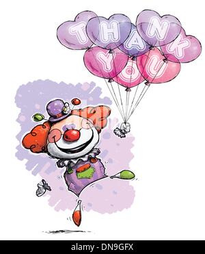 Clown mit Herz Luftballons sagen Danke Stock Vektor