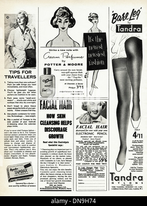 1950er Jahre Werbung. Vintage original Frauen Mode Magazin Werbung, Auswahl der typischen Werbung der Zeit. Stockfoto