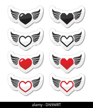 Herz mit Flügeln Icons set Stock Vektor