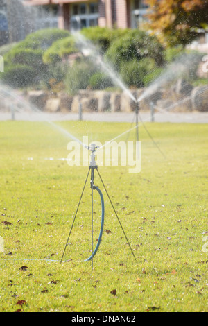Stativ Typ Sprinkler auf Rasen Gebiet Stockfoto