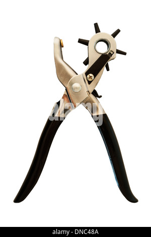 Ein Leder-Locher für Herstellung der Löcher im Gürtel etc. auf weißem Hintergrund Stockfoto