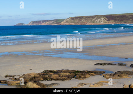 Die schönen goldenen Sandstrand Whitesands Bay bei Sennen Cove Cornwall England UK Europe Stockfoto