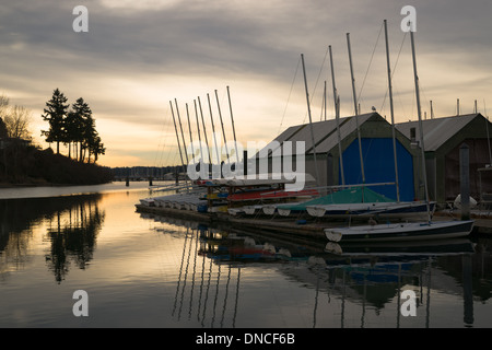 Die Sonne kommt durch den Nebel am Puget Sound, Washington State brennen Stockfoto