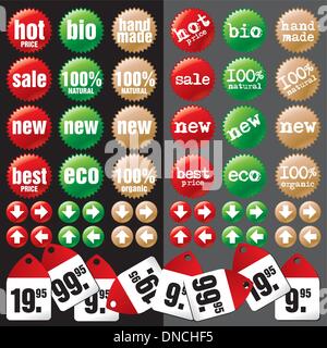 Verkauf, Bio, Preis, Handmate Buttons und Etiketten Stock Vektor