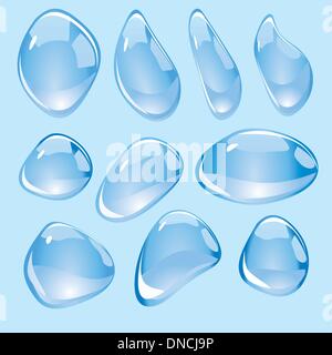 Klare blaue Vektor Wasser Tropfen Set Stock Vektor